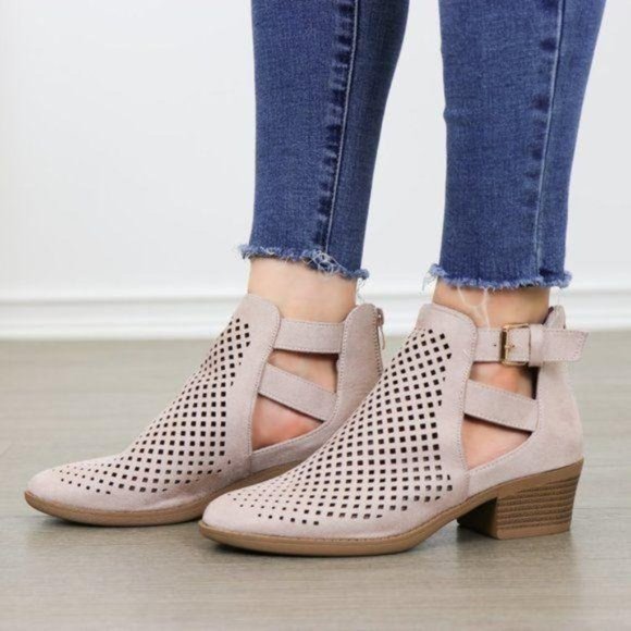Rose Pink Spring Open Perforated Ankle Booties - Picture 7 of 8